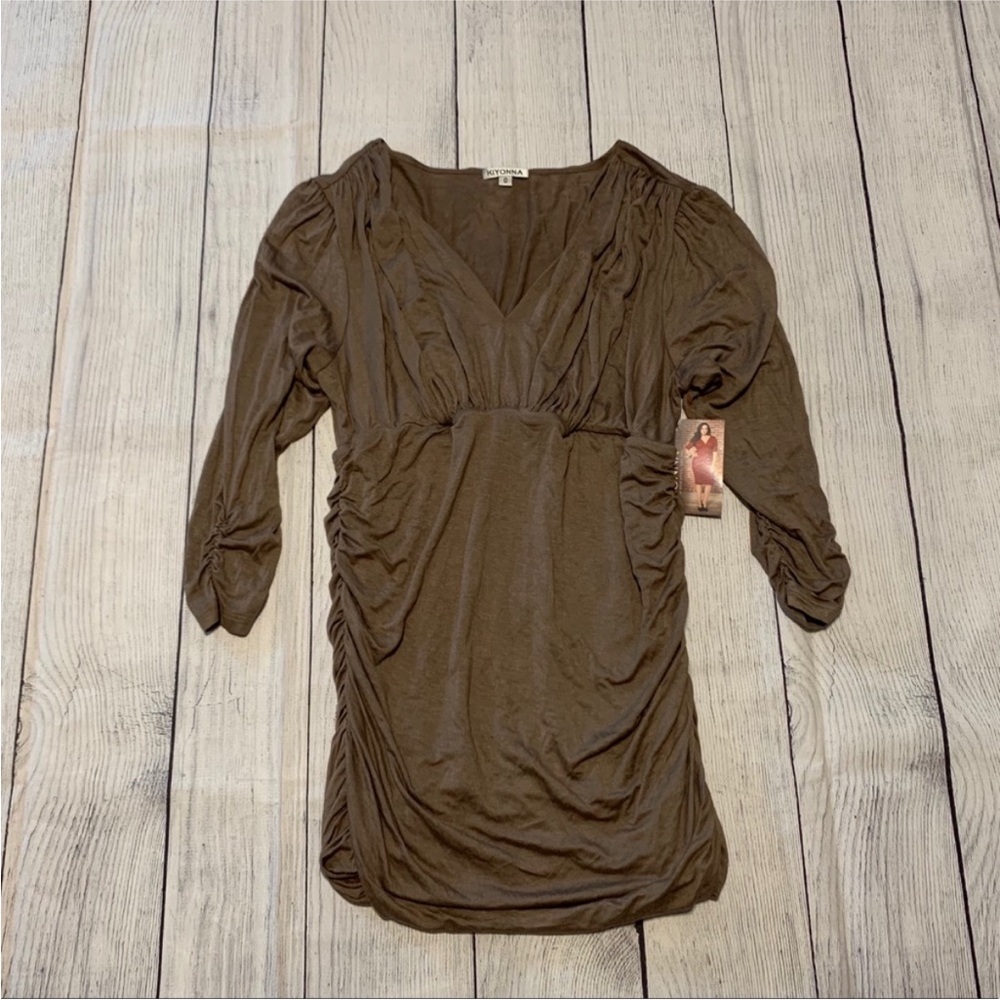 Kiyonna Betsey Ruched Bodycon Tunic in Taupe